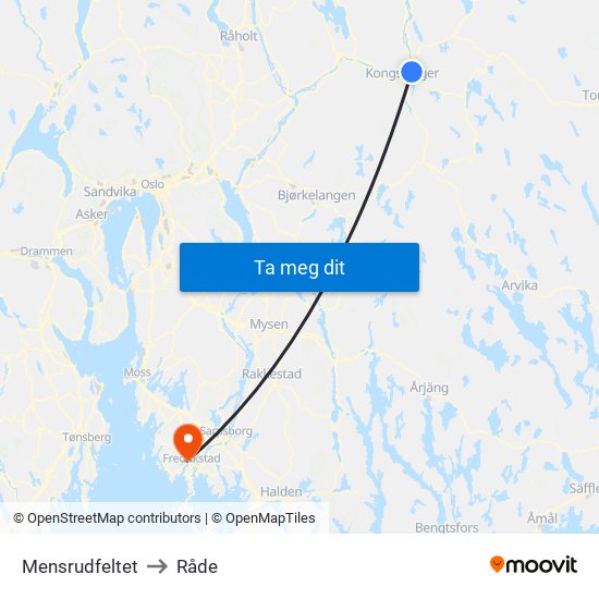 Mensrudfeltet to Råde map