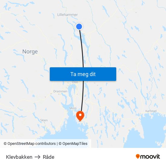 Klevbakken to Råde map