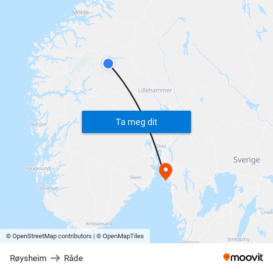 Røysheim to Råde map