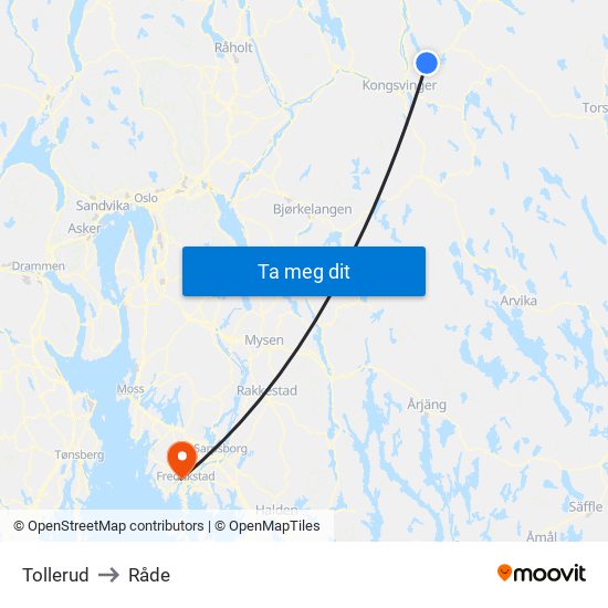 Tollerud to Råde map