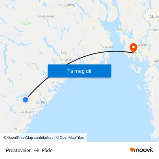 Presteveien to Råde map