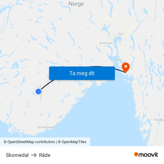 Skomedal to Råde map