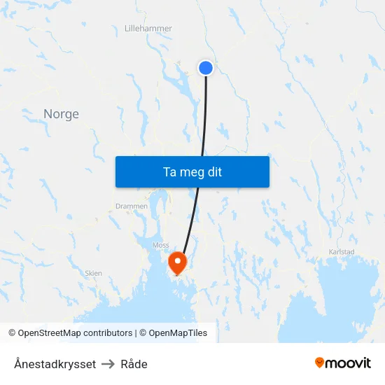 Ånestadkrysset to Råde map