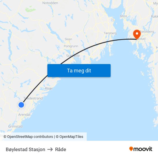 Bøylestad Stasjon to Råde map