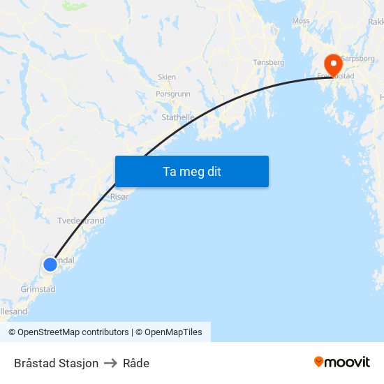 Bråstad Stasjon to Råde map