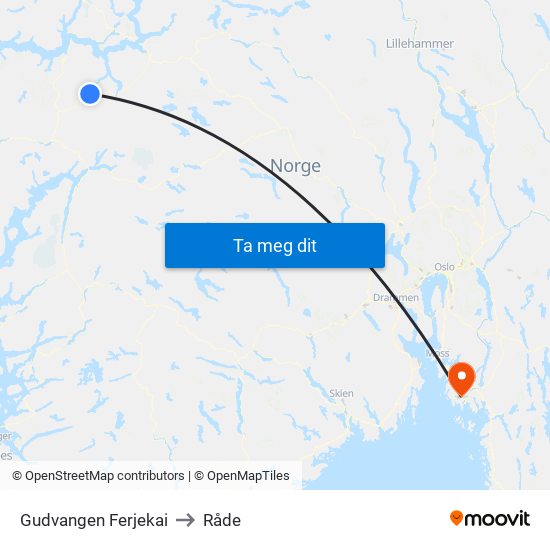 Gudvangen Ferjekai to Råde map