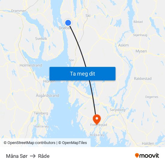 Måna Sør to Råde map