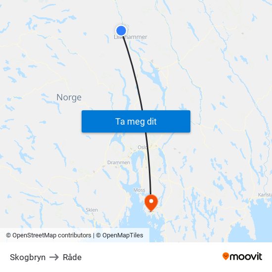 Skogbryn to Råde map