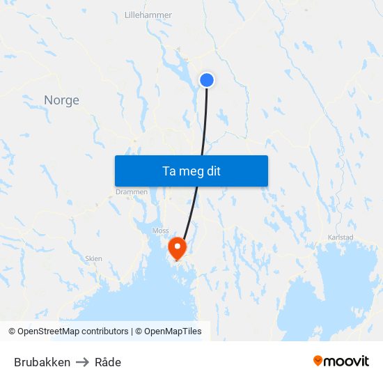 Brubakken to Råde map