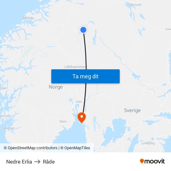 Nedre Erlia to Råde map