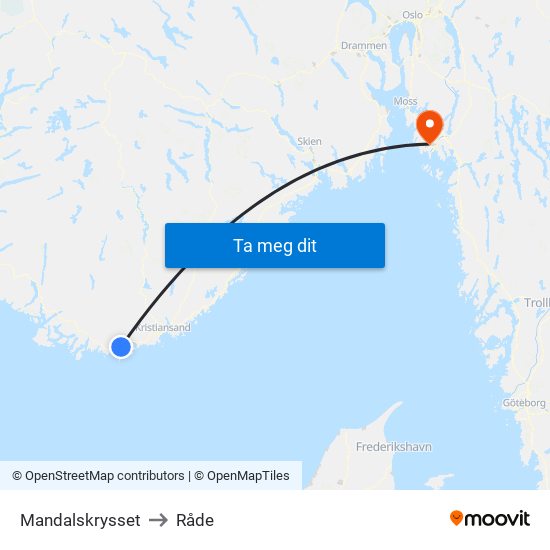 Mandalskrysset to Råde map