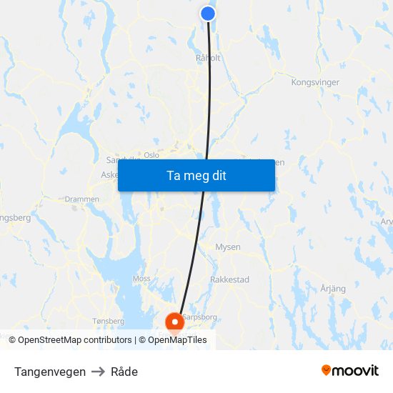 Tangenvegen to Råde map