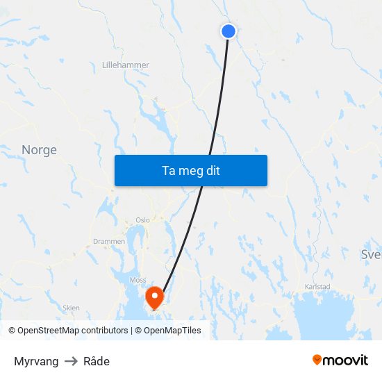 Myrvang to Råde map