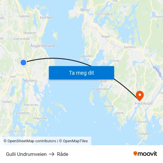 Gulli Undrumveien to Råde map