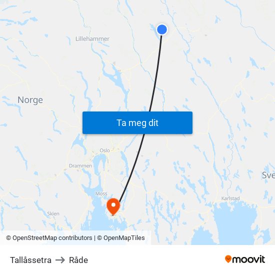 Tallåssetra to Råde map