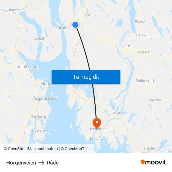 Horgenveien to Råde map