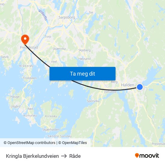 Kringla Bjerkelundveien to Råde map