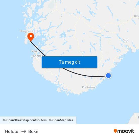 Hofstøl to Bokn map