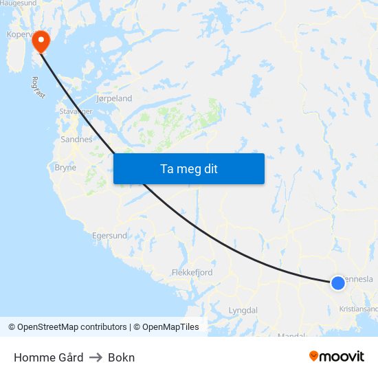 Homme Gård to Bokn map