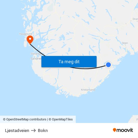 Ljøstadveien to Bokn map