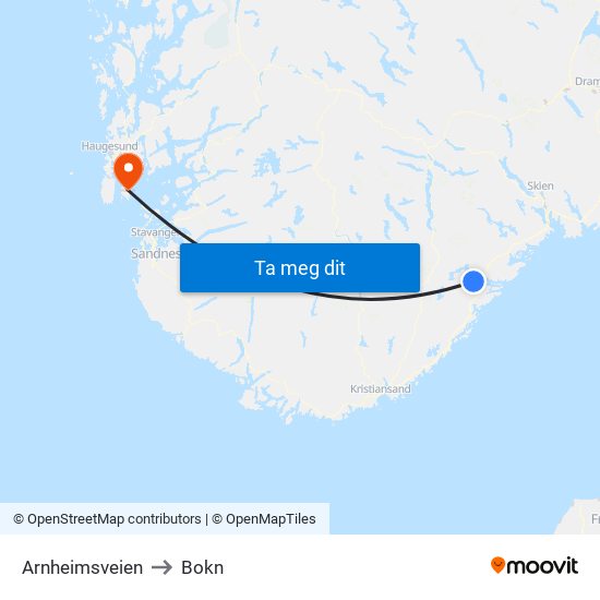 Arnheimsveien to Bokn map