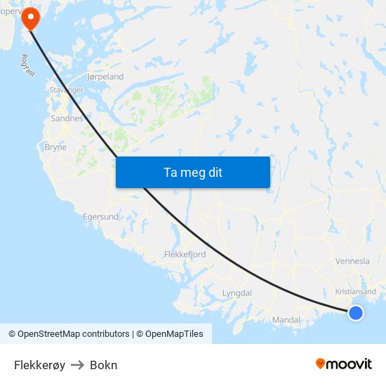 Flekkerøy to Bokn map