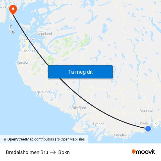 Bredalsholmen Bru to Bokn map