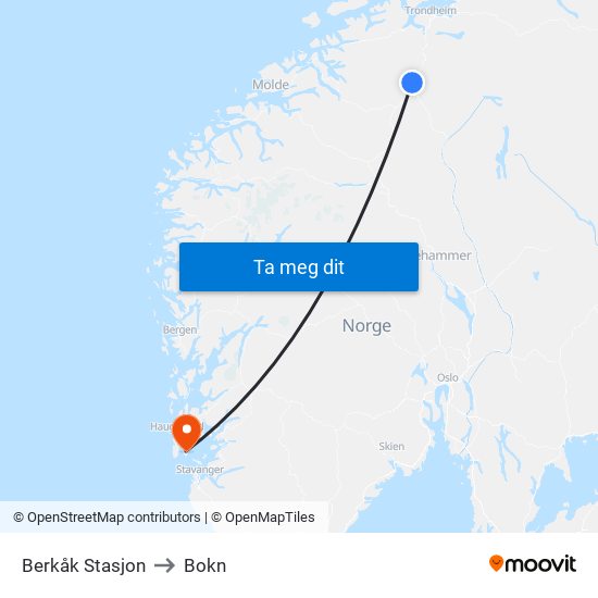 Berkåk Stasjon to Bokn map