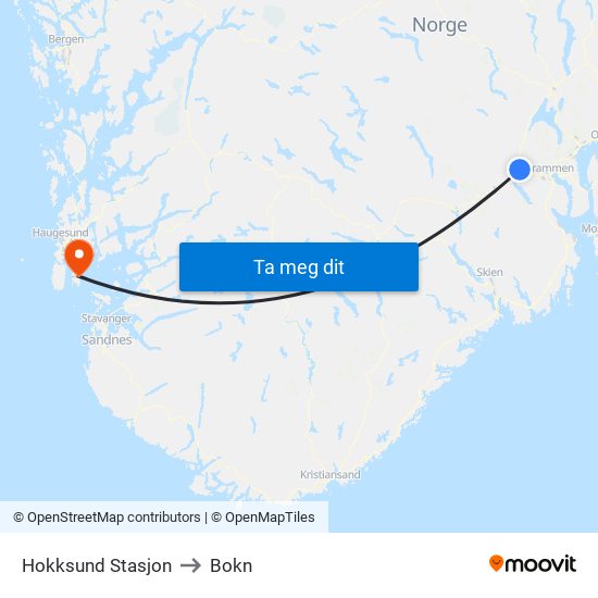 Hokksund Stasjon to Bokn map