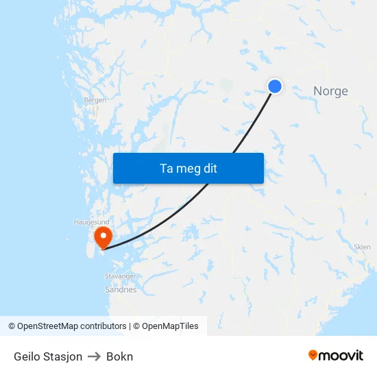 Geilo Stasjon to Bokn map