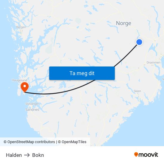 Halden to Bokn map