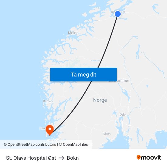 St. Olavs Hospital Øst to Bokn map