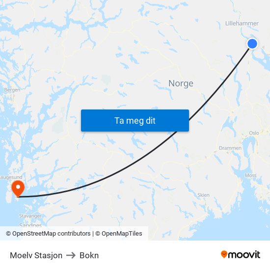 Moelv Stasjon to Bokn map