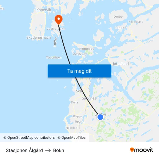 Stasjonen Ålgård to Bokn map