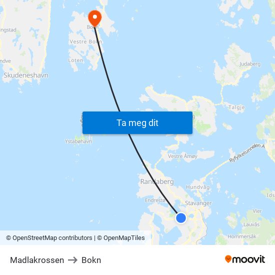 Madlakrossen to Bokn map