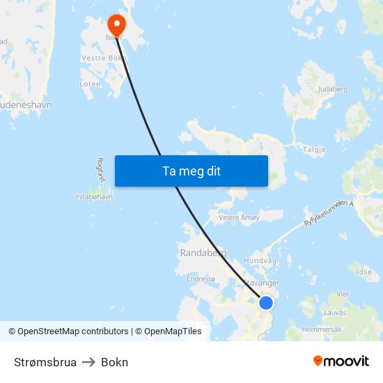 Strømsbrua to Bokn map