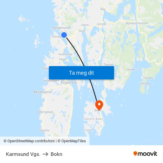 Karmsund Vgs. to Bokn map