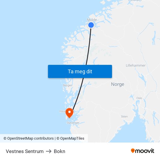 Vestnes Sentrum to Bokn map