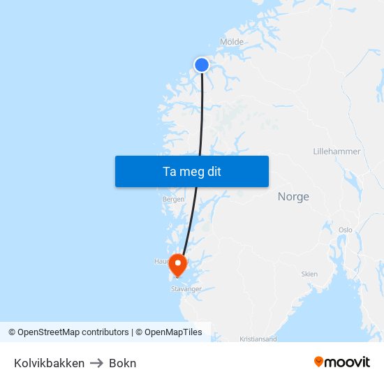 Kolvikbakken to Bokn map