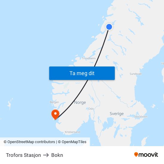 Trofors Stasjon to Bokn map