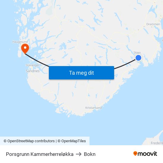 Porsgrunn Kammerherreløkka to Bokn map