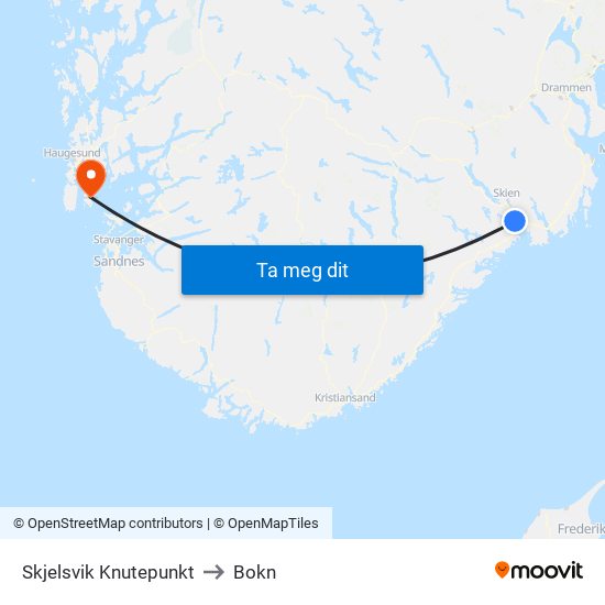 Skjelsvik Knutepunkt to Bokn map