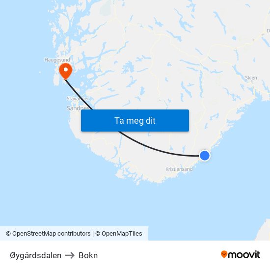 Øygårdsdalen to Bokn map