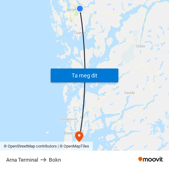 Arna Terminal to Bokn map