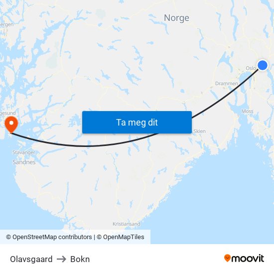 Olavsgaard to Bokn map