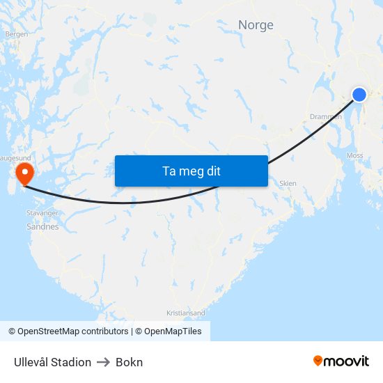 Ullevål Stadion to Bokn map