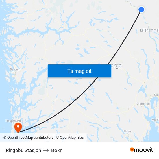 Ringebu Stasjon to Bokn map