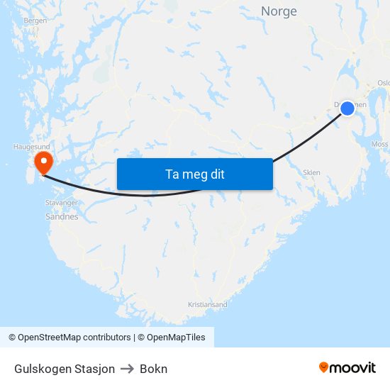 Gulskogen Stasjon to Bokn map