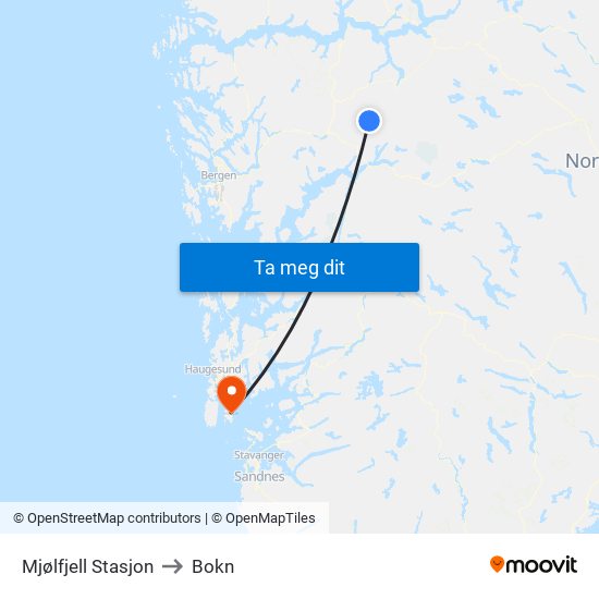 Mjølfjell Stasjon to Bokn map
