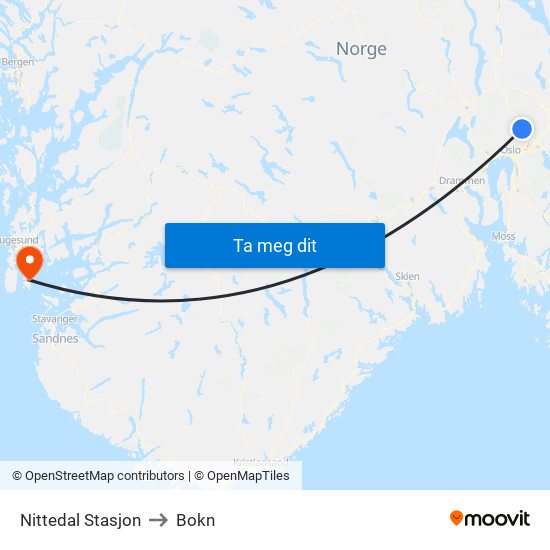 Nittedal Stasjon to Bokn map